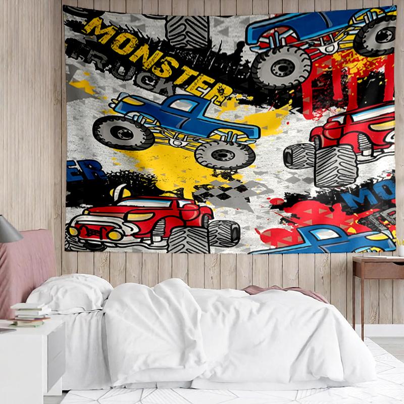 Truck Print Tapestry, Backdrop, Easy Setup, Ideal for Bedroom, Office & Living Room, with Aesthetic Wall Hanging Decor.