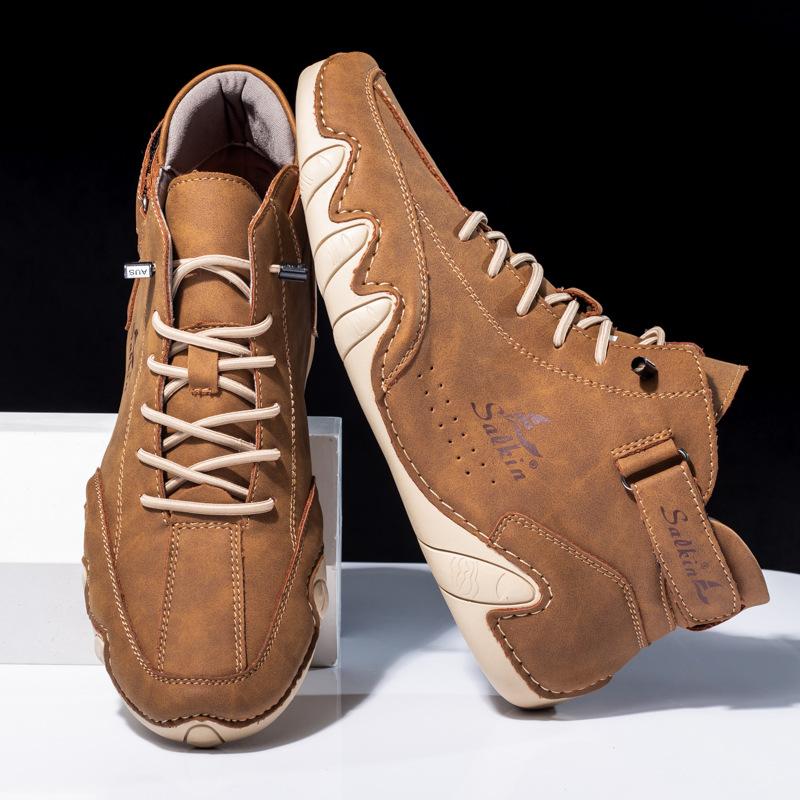 New Autumn and Winter Men's Octopus Doudou Shoes Korean Version Breathable High-top Handmade Large-size Leather Shoes Men's Explosion