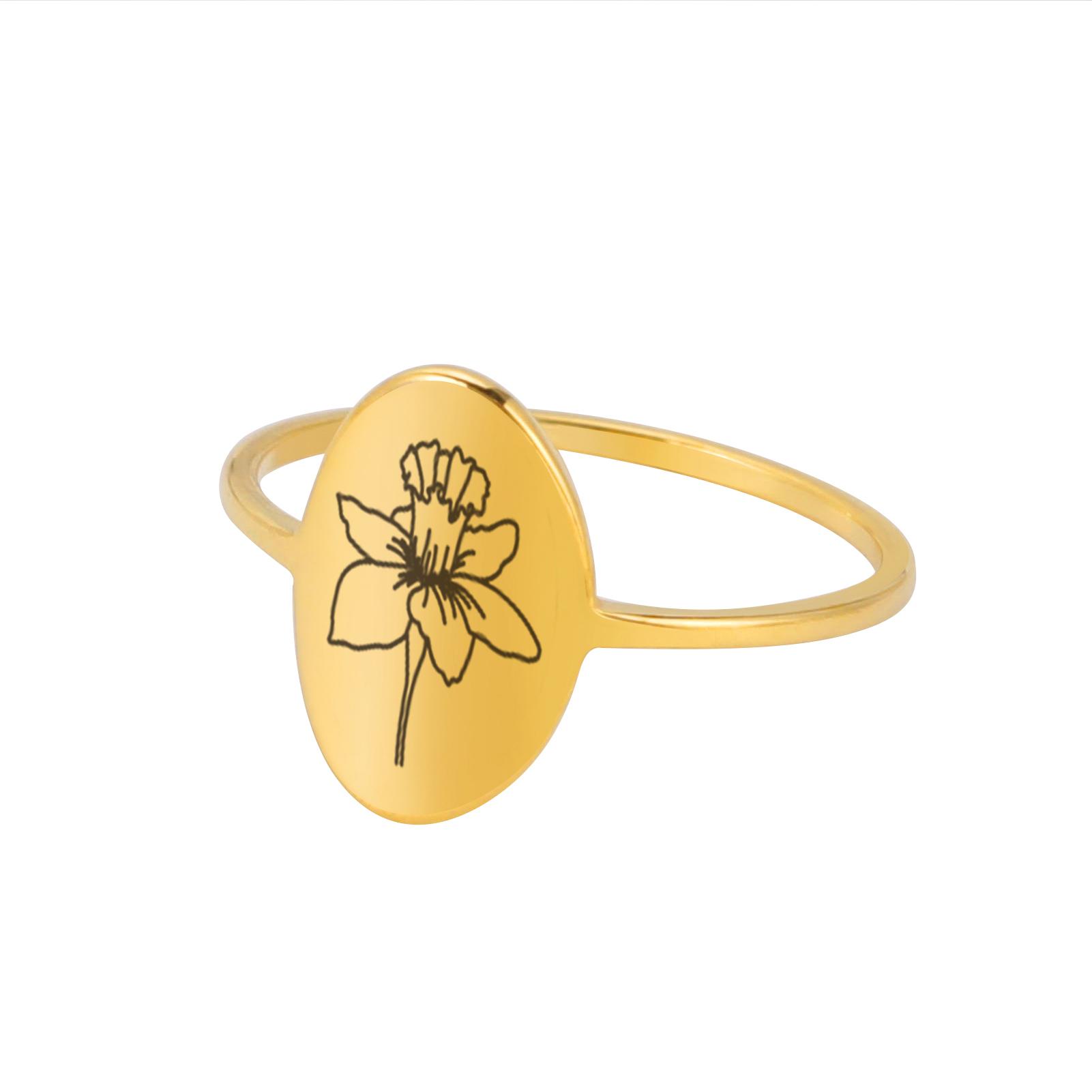 

12 Montths Birth Flower Oval Signet Rings Women Stainless Steel Daisy Violet Finger Ring Aesthetic Jewelry Birthday Gift 10