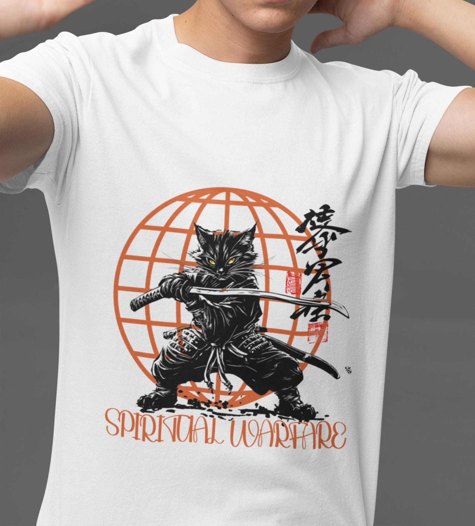 Spiritual Warfare Graphic Tee: Samurai Cat Unisex T-Shirt S