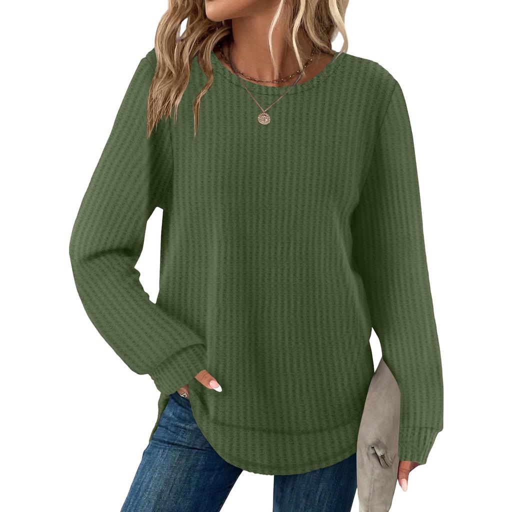 Women's Fashion Solid-Color Loose-Fit Long-Sleeve  Neck Casual Top