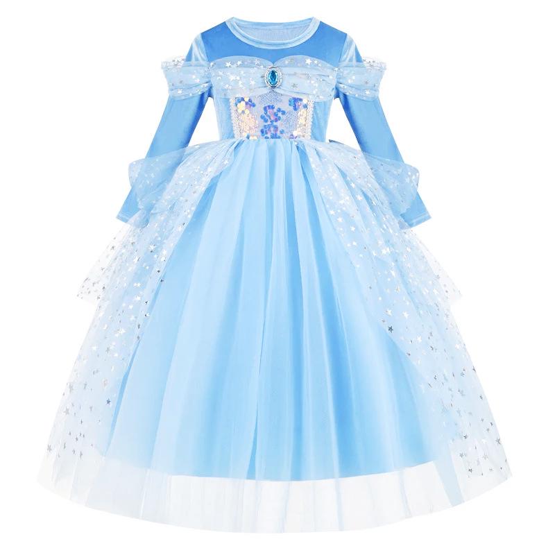 Children's Pure Cotton Cinderella Puffy Dress - Elsa Princess Style for Halloween & June 1st Children's Day.