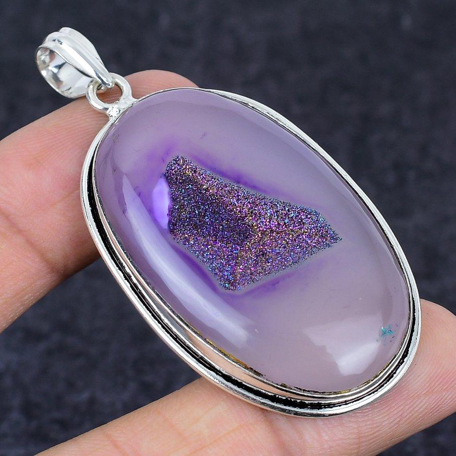 Natural Pink Botswana Druzy 925 Sterling Silver Jewelry Pendant 2.44" M4m72
