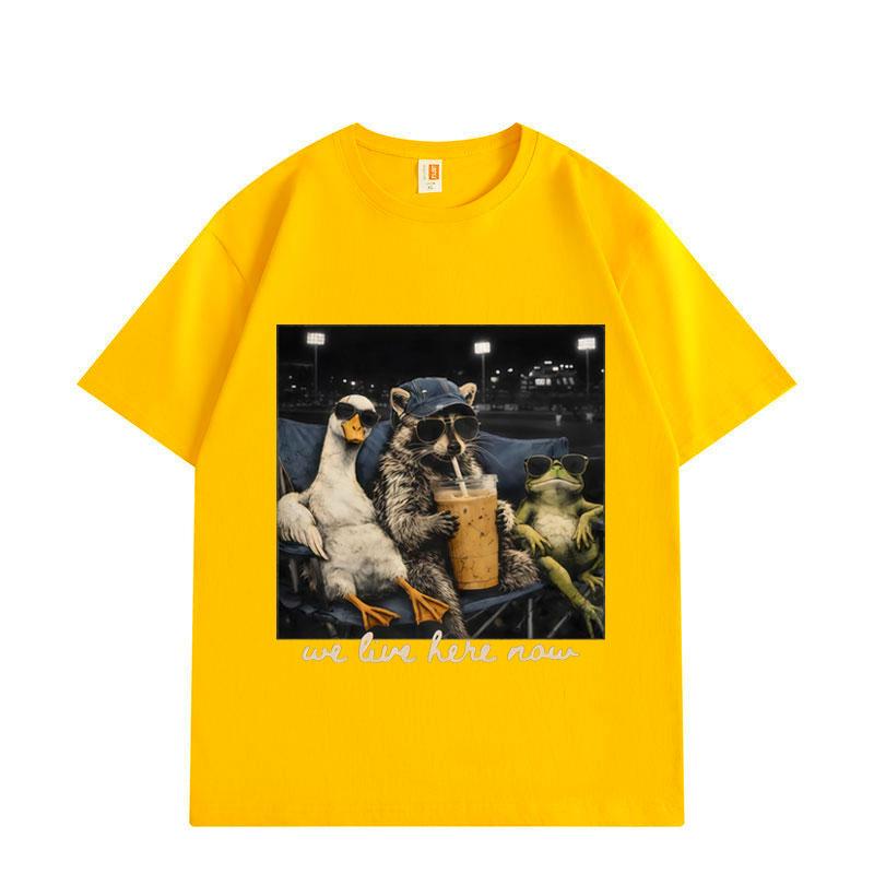 I Live Here Now Funny Goose Raccoon Frog Baseball Graphic T Shirts Unisex Fashion Vintage T-shirt Summer T-shirts