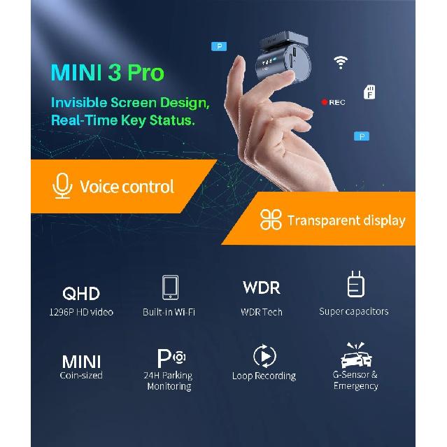 2K KAWA MINI 3 Pro Камери для Автомобільного Відеореєстратора Маленька Відеокамера на Приладову Панель 24 Паркування Автоматичний Відеореєстратор WiFi ДОДАТОК Голосове Керування Автомобільна Відеокамера на Приладову Панель
