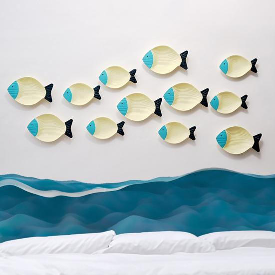 2 Pcs Coastal Ocean Fish Wall Sculpture Nautical Beach Theme Wall Hanging Decor Vintage Farmhouse Wall Art for Bathroom Lake House