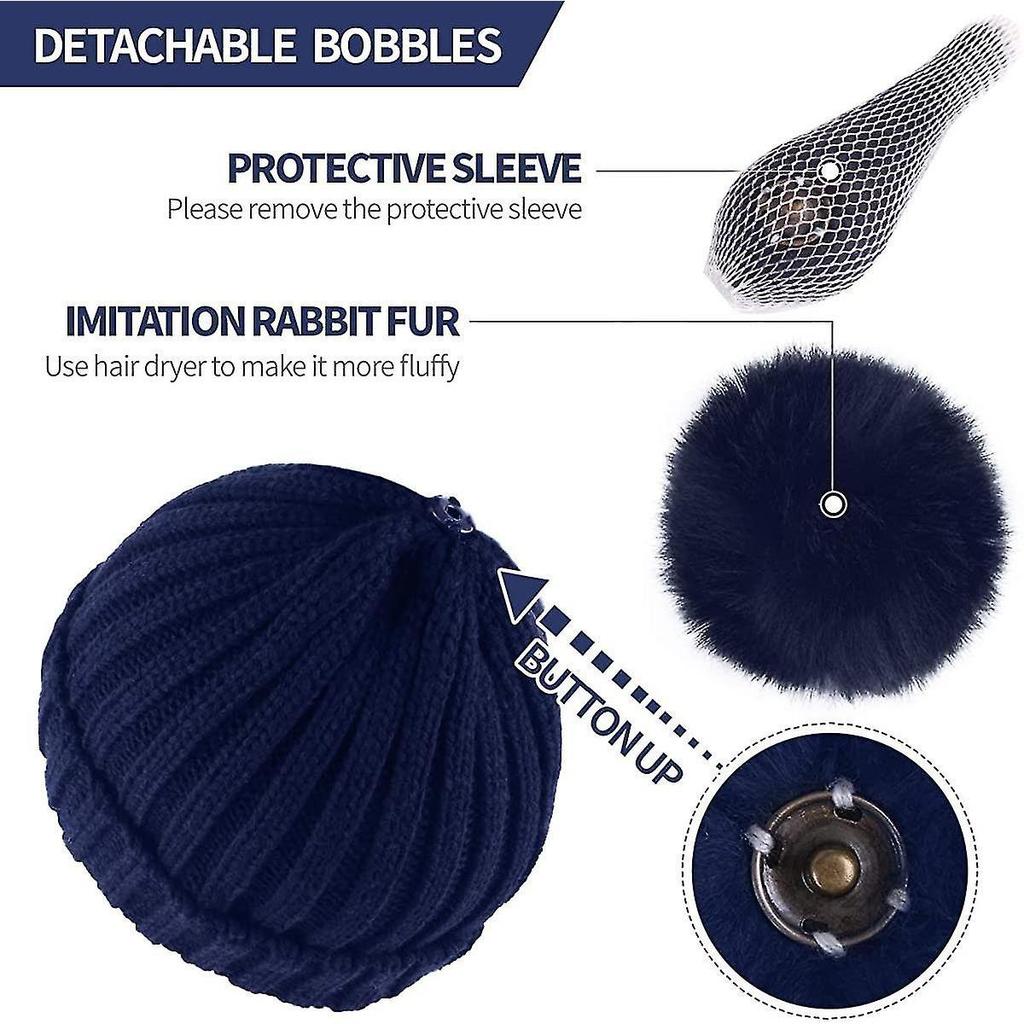 Winter Beanie Hat With Large Faux Fur Bobble Pom Pom Winter Fur Knitted Hat For Outdoor Camping Ski Caps