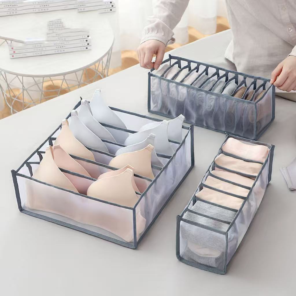 Collapsible Underwear Drawer Organizer, Grid Separation Storage Box for Bra Socks Panties, Wardrobe Closet Home Tidying Tools