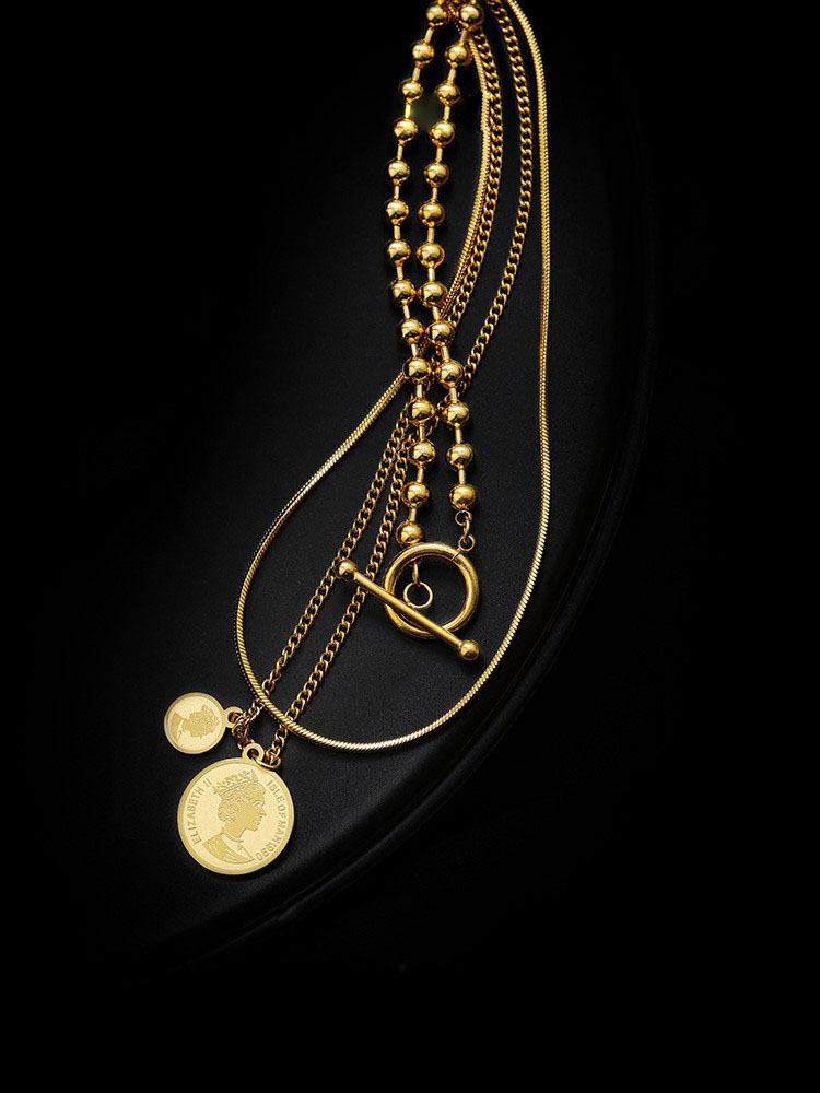 

Новый геометрический круглый медальон из нержавеющей стали 316L, кулон с Т-образной цепочкой, многослойная цепочка, ожерелье, женские свадебные аксессуары