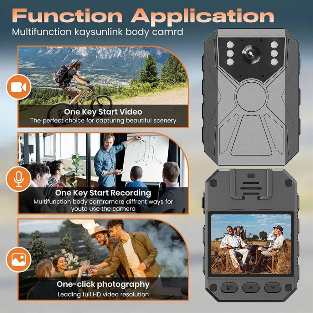 Full HD Portable Video Recorder, Outdoor DVR, Portable Multi-functional Back Clip Chest Mini Camera, Body Camera, 2.0-inch HD