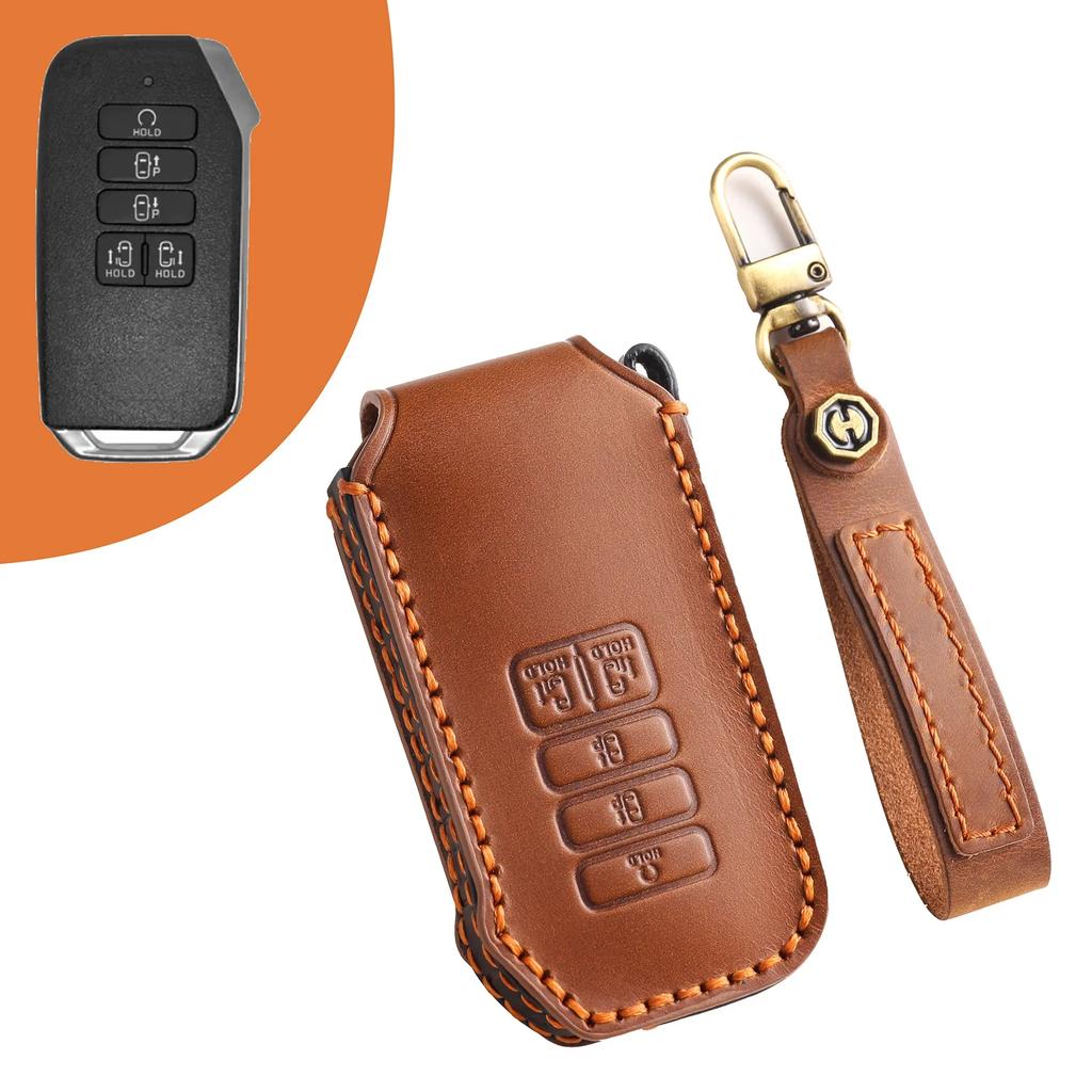 Leather Car Key Case Cover Holder Keychain Shell for Kia EV6 Seltos K5 Sorento MQ4 5 Button Remote Key Fob Holder