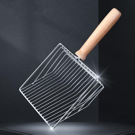 Cat Litter Scoop Metal Wire Cat Poop Scooper Cat Litter Sifting Shovel with Solid Wood Handle for Litter Box Cat Waste Cleaning