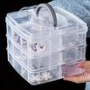 3-Tier Stackable Organizer Box with 18 Compartments - Transparent Plastic Storage for Crafts, Toys, Jewelry & Supplies - Durable, Portable with Handle