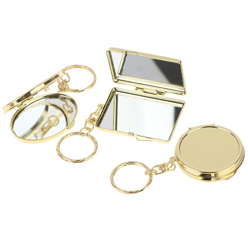 Mini Folding Mirror Keychain, Round Heart Oval Square Shape Double Sided Cosmetic Mirror, Metal Makeup Mirror