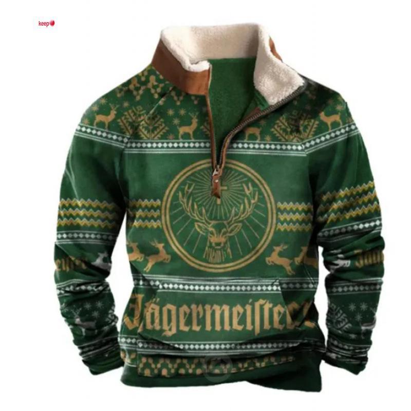 Męska bluza z kapturem i futrzanym kołnierzem, z nadrukiem 3D - Europejski i Amerykański Styl Jesień/Zima