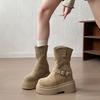 Autumn thin short boots inner height increase small versatile new women's boots short tube locomotive thick bottom short tube black