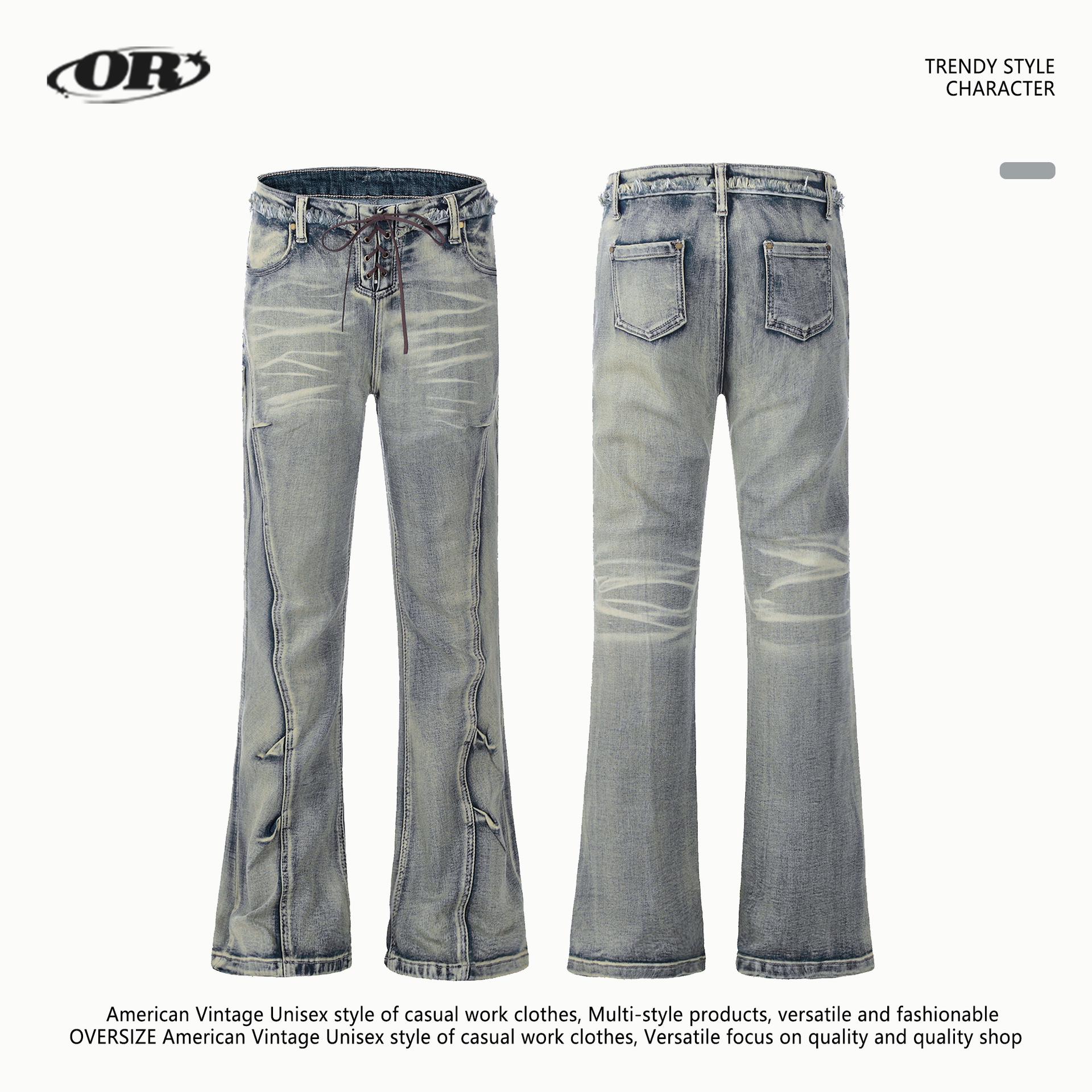 

OREETA Winter Low-Waist Micro Flare Jeans with Spicy Girl Patchwork Design Small синий