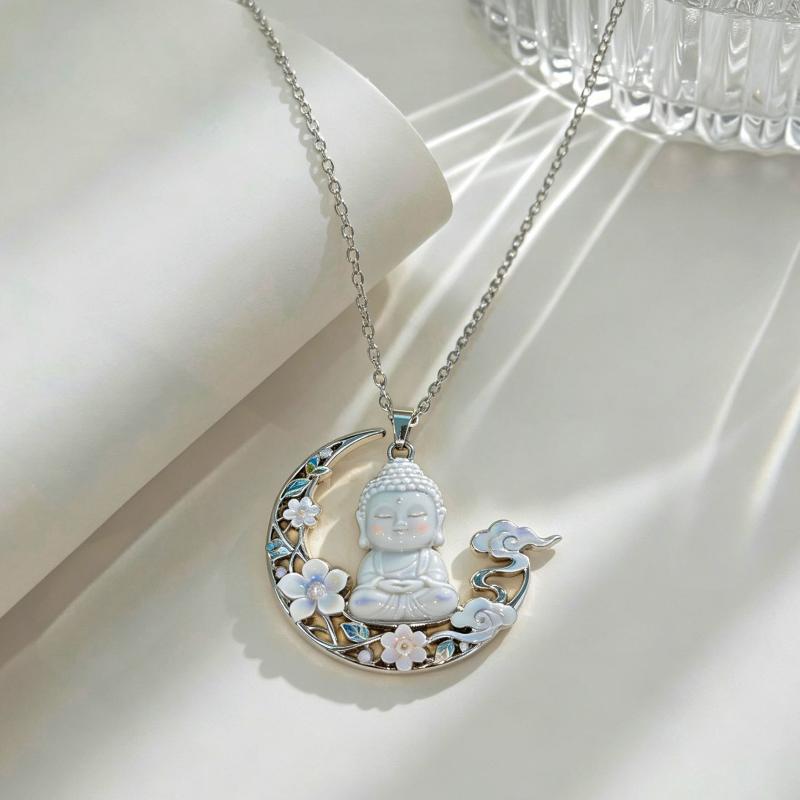 Nine Tailed Fox Enamel Pendant Necklace Colorful Hand-Painted Chinese Mythology Jewelry for Women Thanksgiving Gift