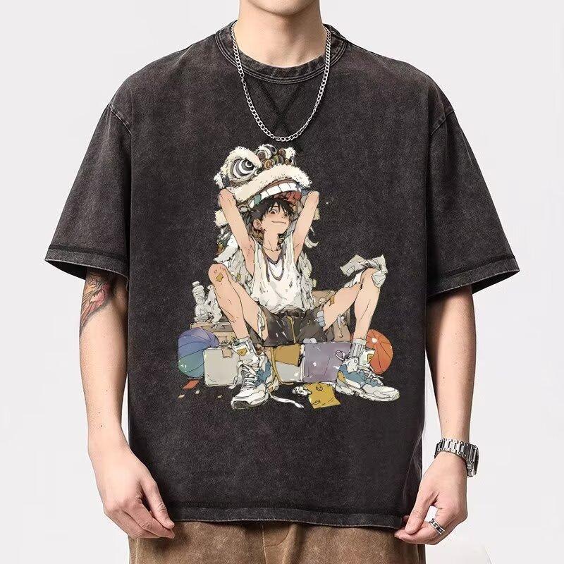 

Американский стиль Новая печатная летняя мужская футболка с коротким рукавом Свободная Повседневная Универсальная Модная Майка Инс 5XL серый