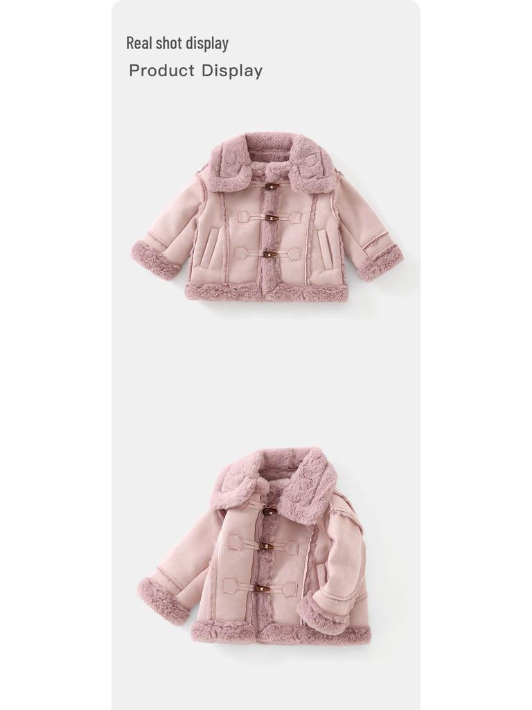 DUUDUU Kids' Velvet Korean-Style Cotton-Padded Winter Jacket - Furry Girls' Outerwear