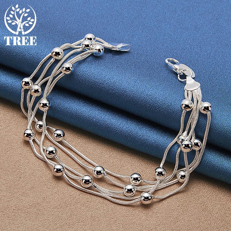 925 Sterling Silber Fünf Schlangenkette Traubenperlen Armband Schmuck