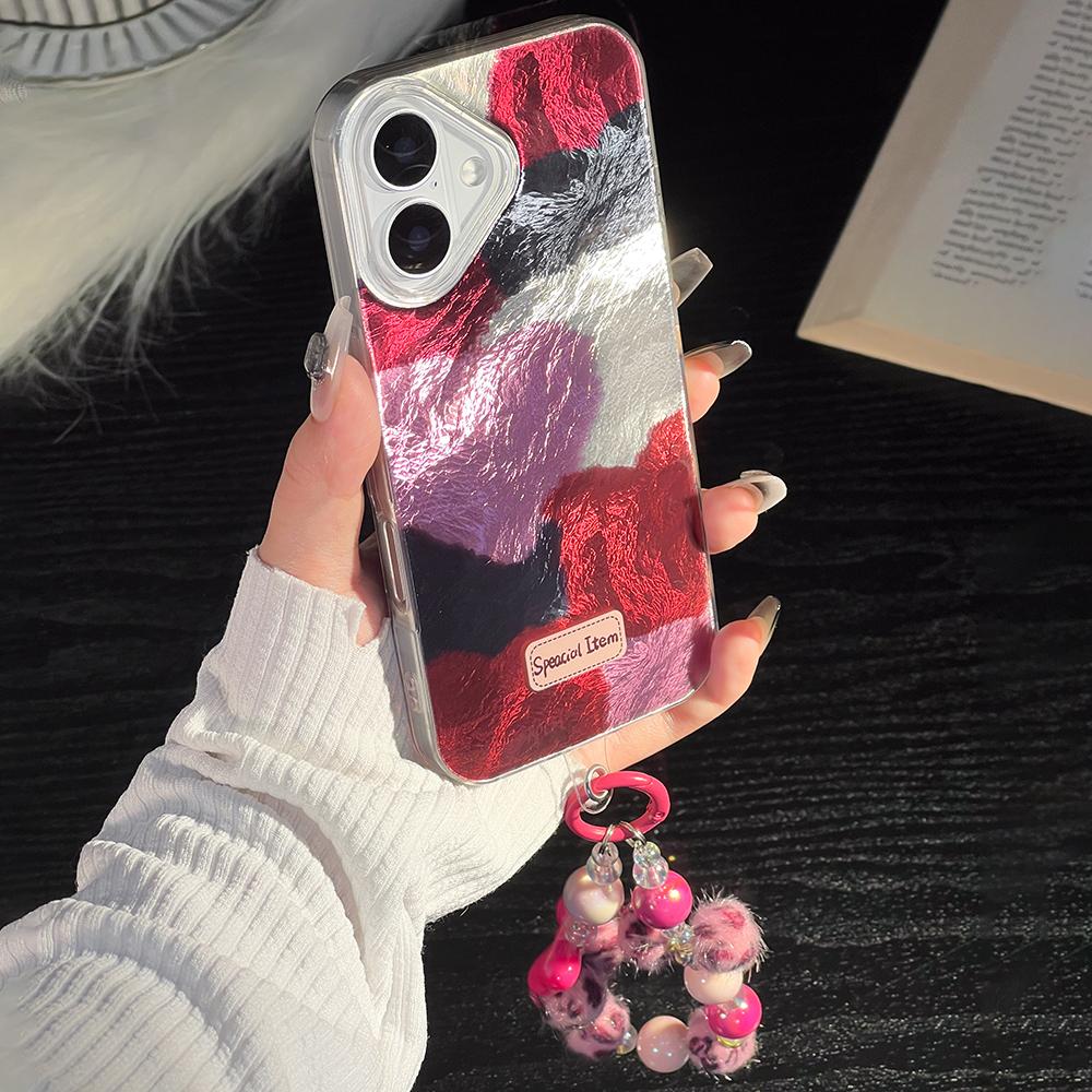 Bracelet Chain Painted Phone Case For iPhone 16 11 12 13 14 for 12 14 16 Pro 14 16 Pro Max Cute Pattern Hard Cover With Lanyard