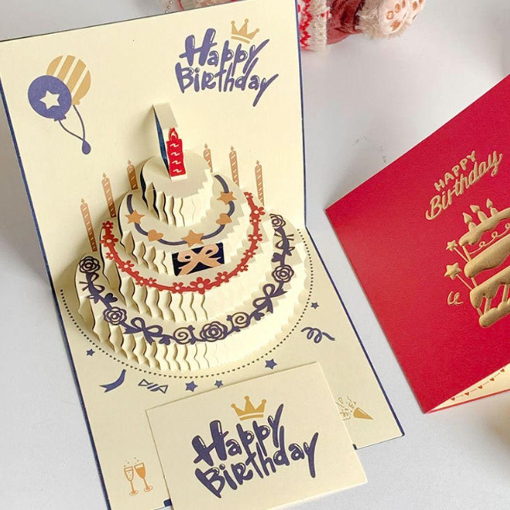 With Envelope 3D Happy Birthday Card Folding Birthday Cake Card Gift Message Cards  Birthday Party