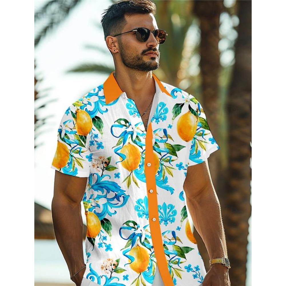 Lemon Tropical Men's Resort Hawaiian 3D Printed Shirt Button Up Short Sleeve Tee Summer Beach Shirt Vacation Daily Wear