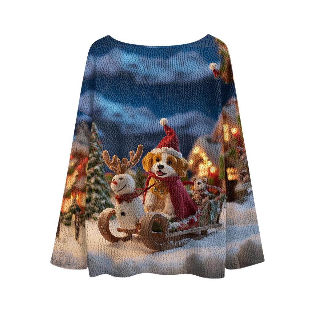 Womens  Fall Sweaters Long Sleeve Print Tops Pullover Sweaters Loose Dressy Casual Basic Clothes