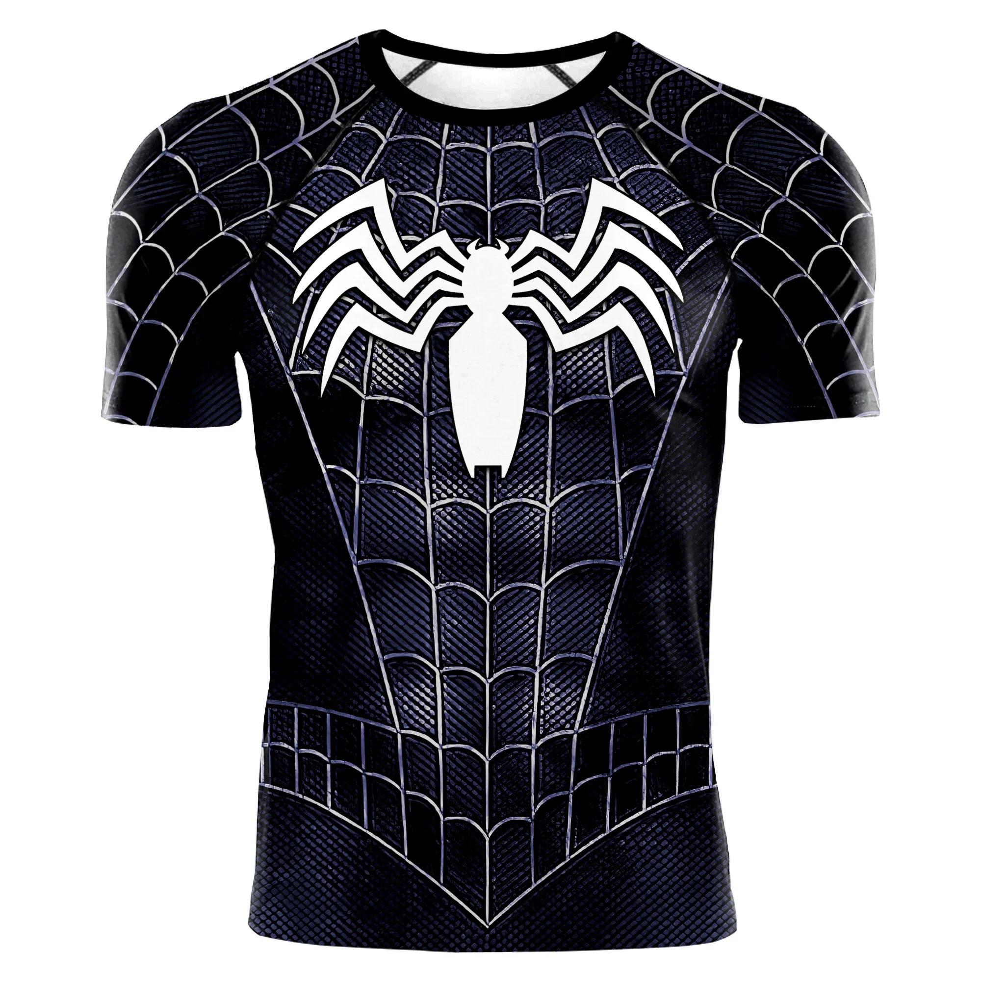 

2026 New 3D Print Shirt Comic Spider Cosplay Short-sleeved T-shirt Superhero Top Elastic Fitness Sportswear S