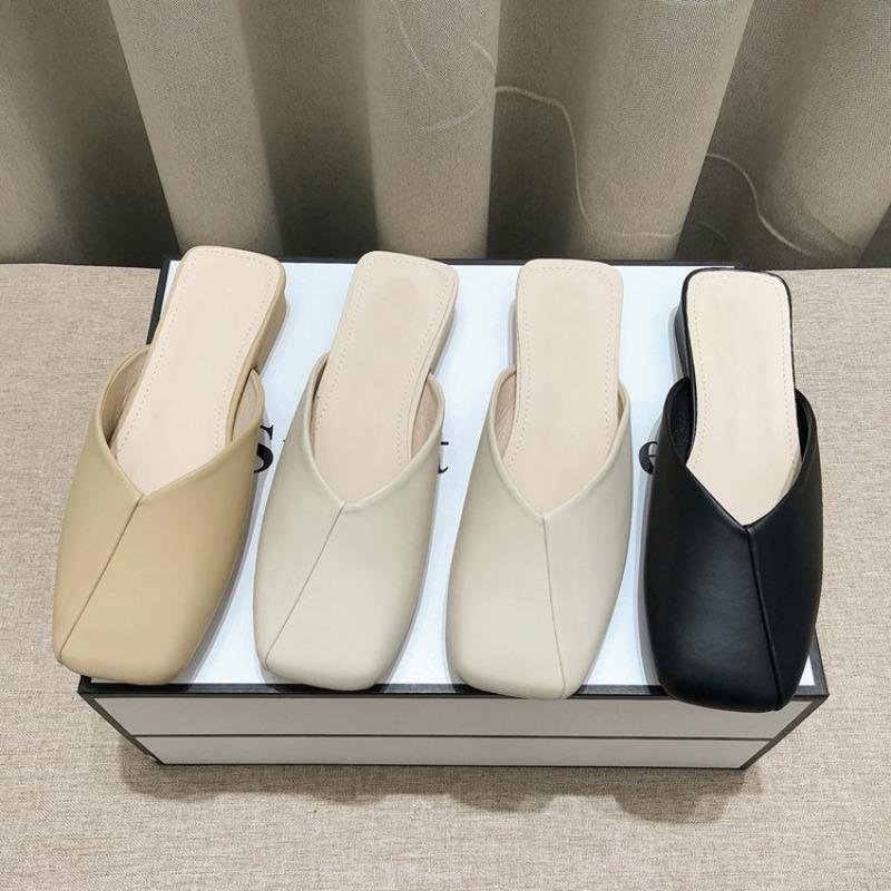 Fashion Hot Selling Square Toe Elegant Flats Women Slippers Designer Casual Soft Mules Shoes 2025 Spring New Trend  Walking Zapatillas