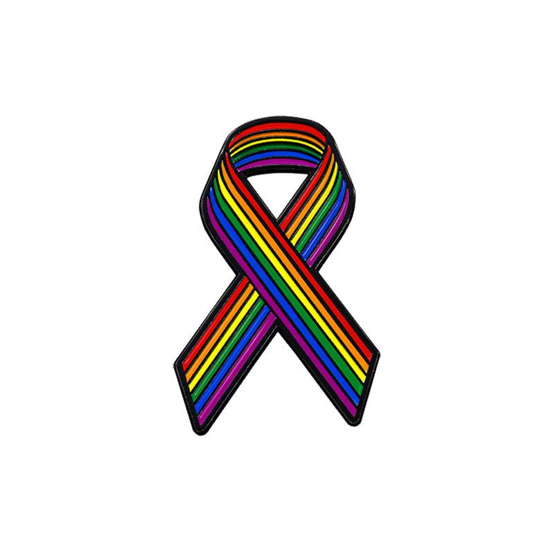 Rainbow Ribbon Breast Cancer Awareness Enamel Brooch Alloy Publicity Badge Anti Exposure Decorative Pin for Backpack Clothing Accessory