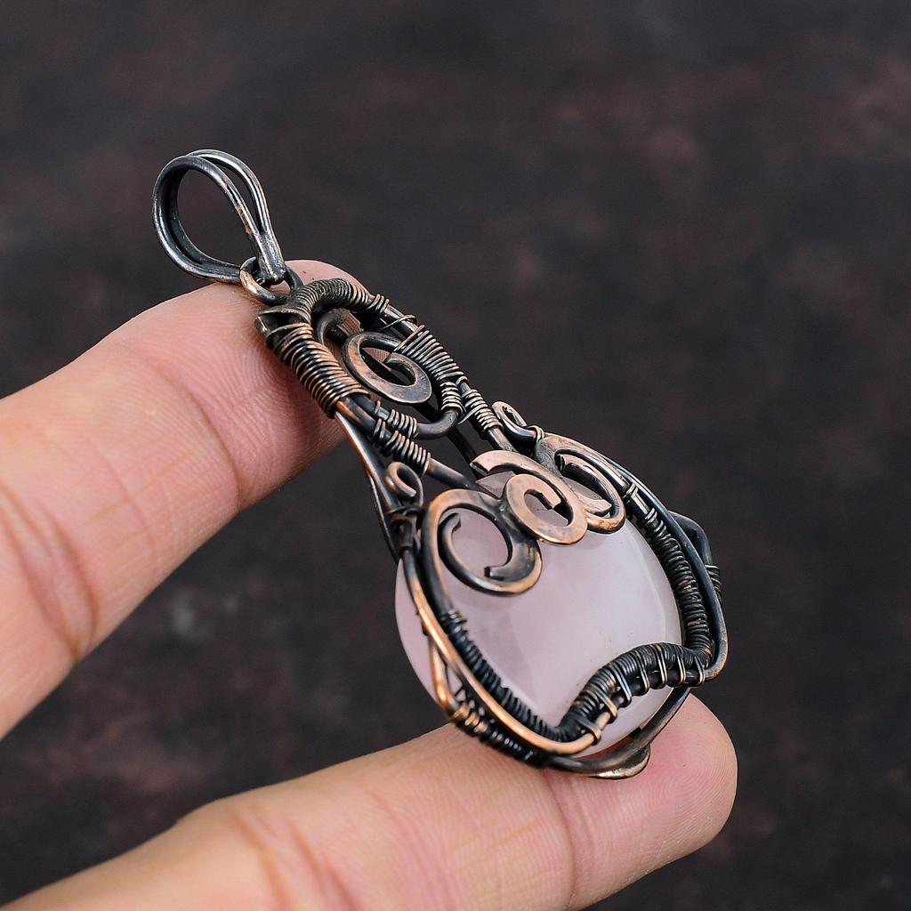 Rose Quartz Pendant Copper Wire Wrapped Pendant Rose Quartz Jewelry Handmade Brand New Pendant Copper Wire Jewelry Gemstone Pendant For Gift