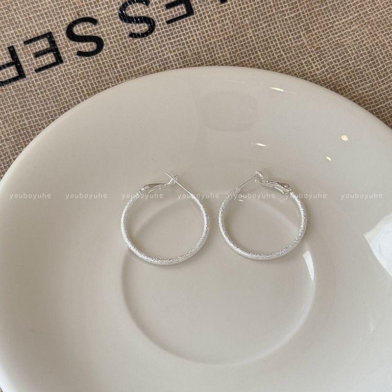 

Изящные серьги-кольца из матового серебра с эффектом вспышки для женщин, простые в холодном стиле, простой браслет, серьги, модные, делают лицо меньше, серьги 3cm fine flash frosted earring-Silver Needle