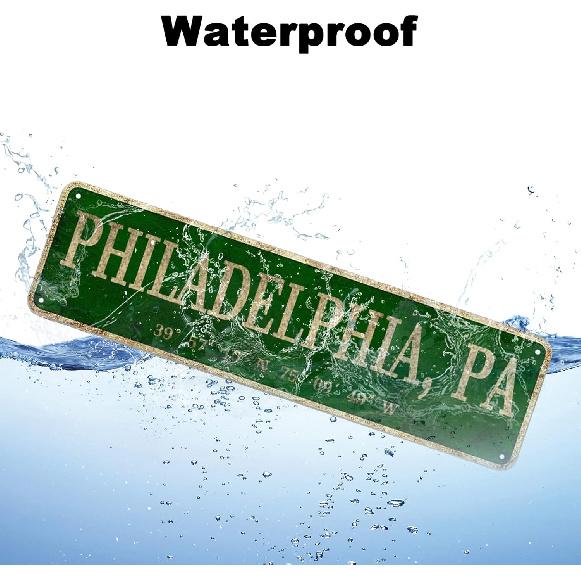 LINStore Philadelphia, PA City Sign Vintage Metal Wall Art Office/Home/Classroom Decor 4” X 16”