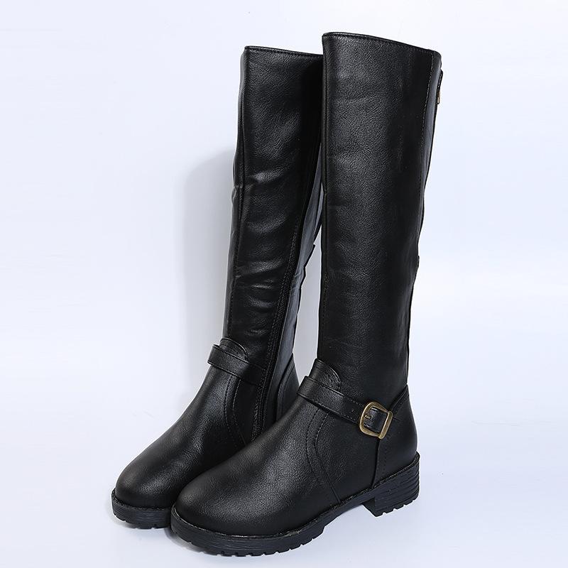 Vintage Brown Women Knee High Boots Big Size Low Heels Platform Long Boots Autumn Winter Pu Leather Zip Women Warm Booties