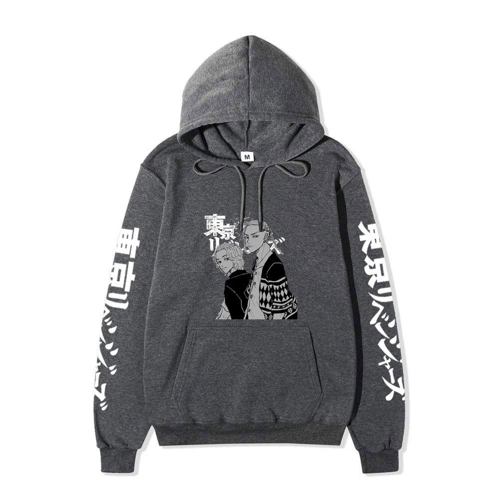 Tokyo Revengers Two Characters Unisex Fleece Hoodie Autumn Winter Black White Manga Print Long Sleeve Anime Pullover Sweatshirt