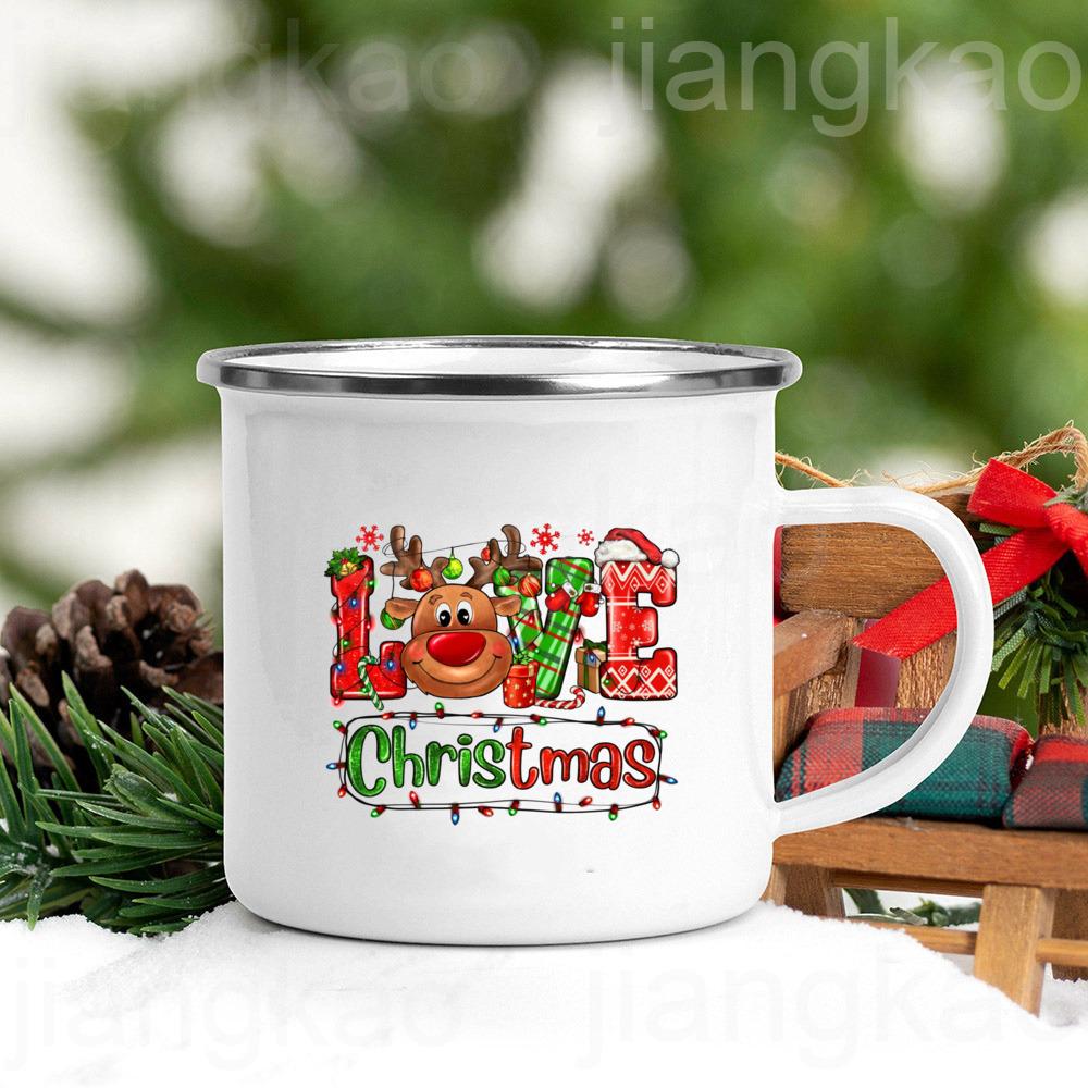 Merry Christmas Deer Printed Mug Christmas Party Decor Cup Drinks Wine Juice Coffee Cups Holiday Mugs Gift for Family Friends