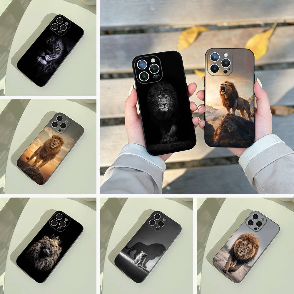 Lion- Pattern Phone Case For iPhone 17,16,15,14,13,12,11 Pro Max, Lightweight and Practical Soft Black Cover