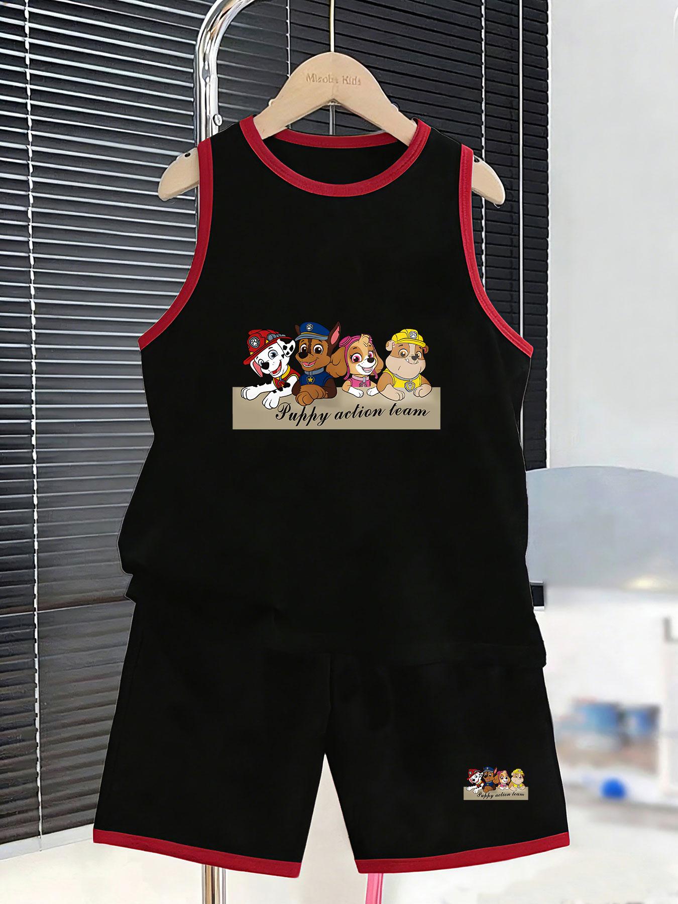 

Boys cute cartoon dog rescue team printed set. Breathable comfy material, kid-friendly loose fit for school, play and daily wear. 2-3Y чёрный