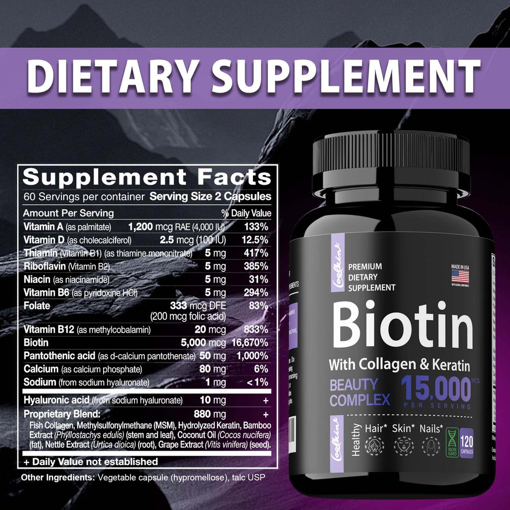 Coolkin Biotin Capsules Are Beneficial for Skin and Hair Health, Suitable for Both Men and Women, and Are Gentle and Easily Absorbed.