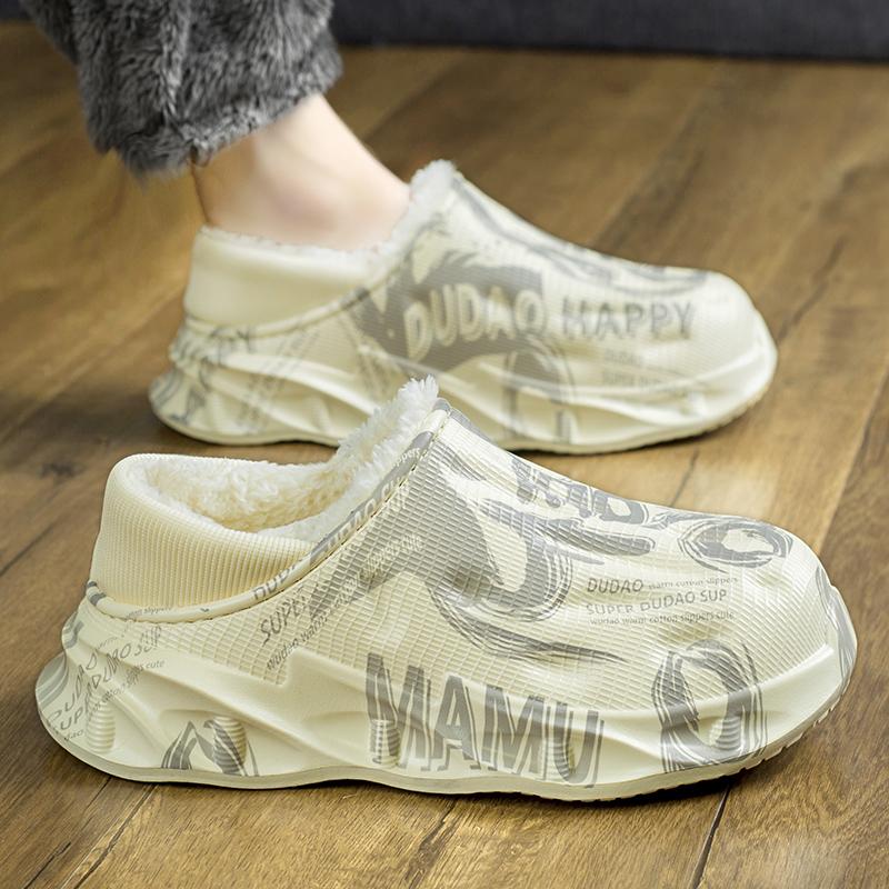 Mode Neue Herren Wasserdichte Hausschuhe Damen Herren Fell Clogs Hausschuhe Winter Herren Gartenschuhe Outdoor Rutschfeste Pantoletten Indoor Weiche Hausschuhe