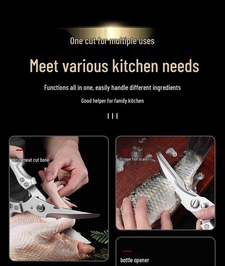Stainless Steel Multifunctional Kitchen Scissors for Meat, Fish, and Bone Cutting