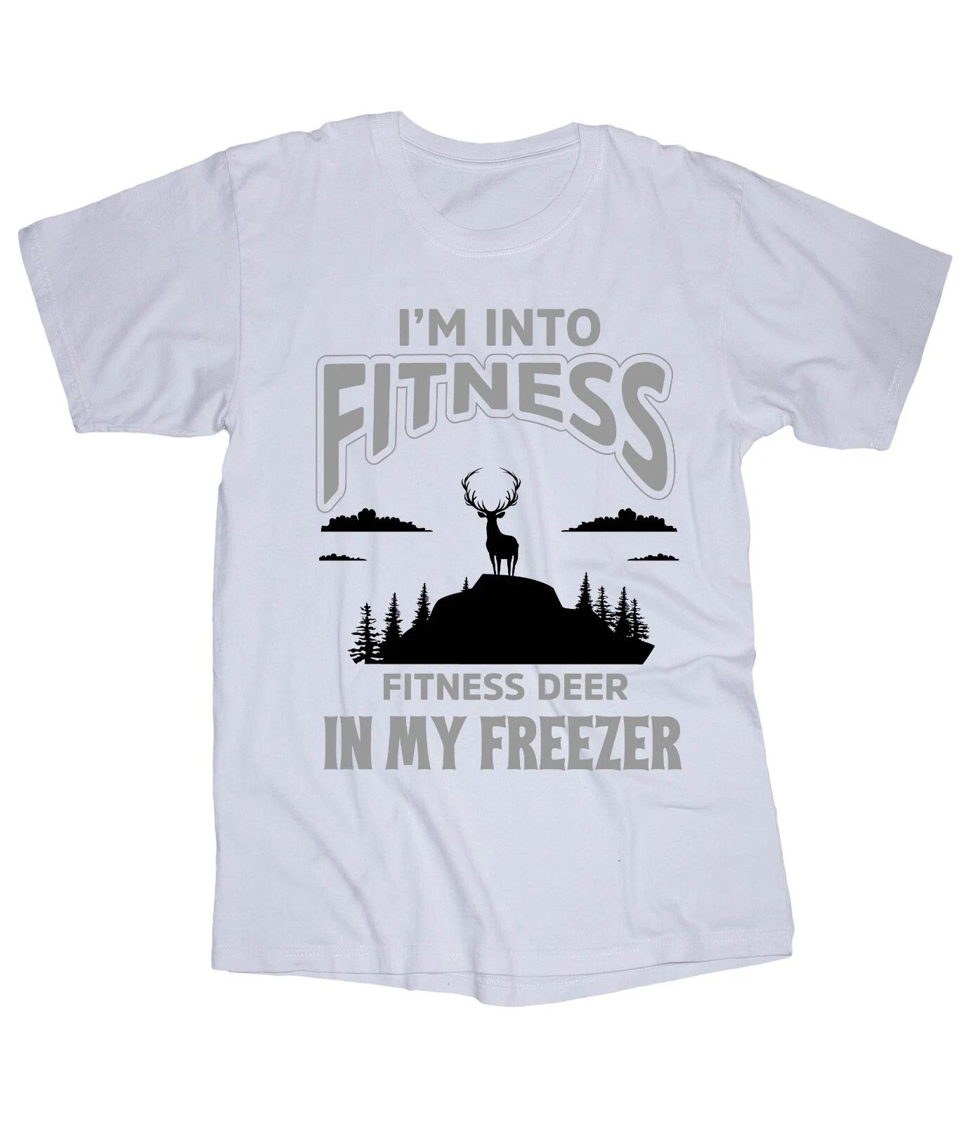 

Deer Buck Hunting I m into Fitness Camping Mountains White T-shirt 2XL