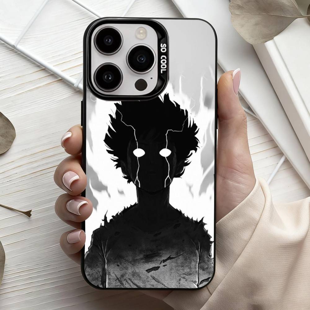 Anime m-Mob p-Psycho-o 100  Phone Case For iPhone17,16,15,14,13,12,11 Plus,Pro Max Black Candy Silver Phone Case