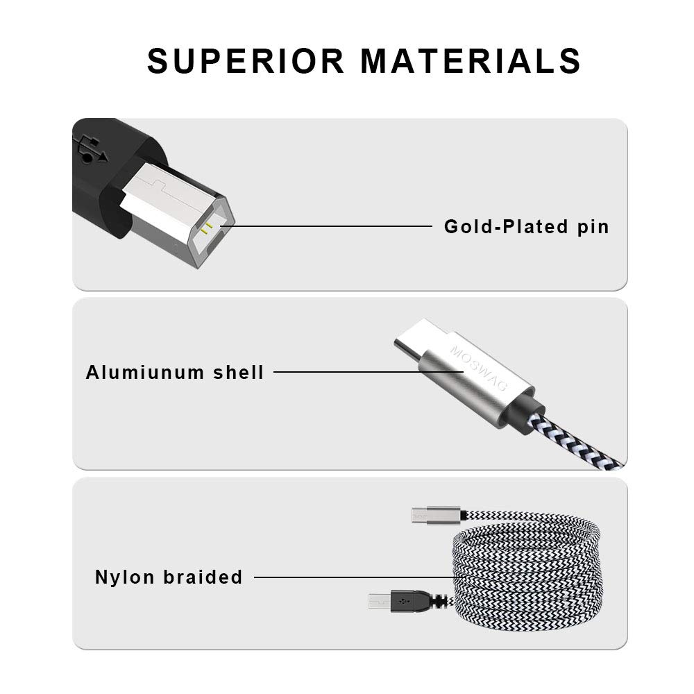 Cabo de Conversão USB MIDI MOSWAG 2m Cabo USB Tipo C para Impressora Aplicável a DAC de Áudio Mixer MIDI Eletrônico DJ FAX (USB-A-USB-B) (2 metros) Teclado,
