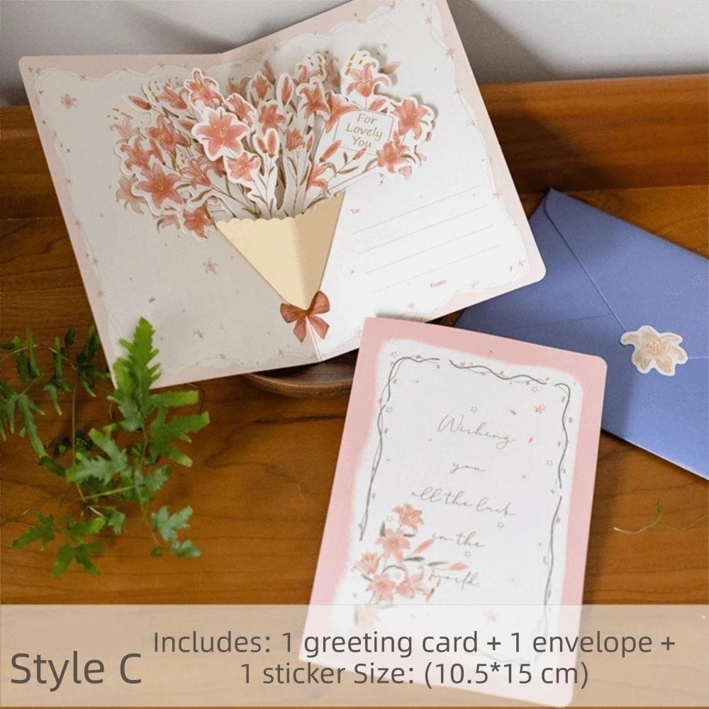 New 3D Pop-up Style 3D Greeting Card Creative Handmade Flower Blessing Card Romantic Creative Flower Card Valentine's Day