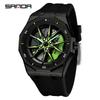 Sanda Men's Waterproof Alloy Car Wheel Design Silicone Wristwatch