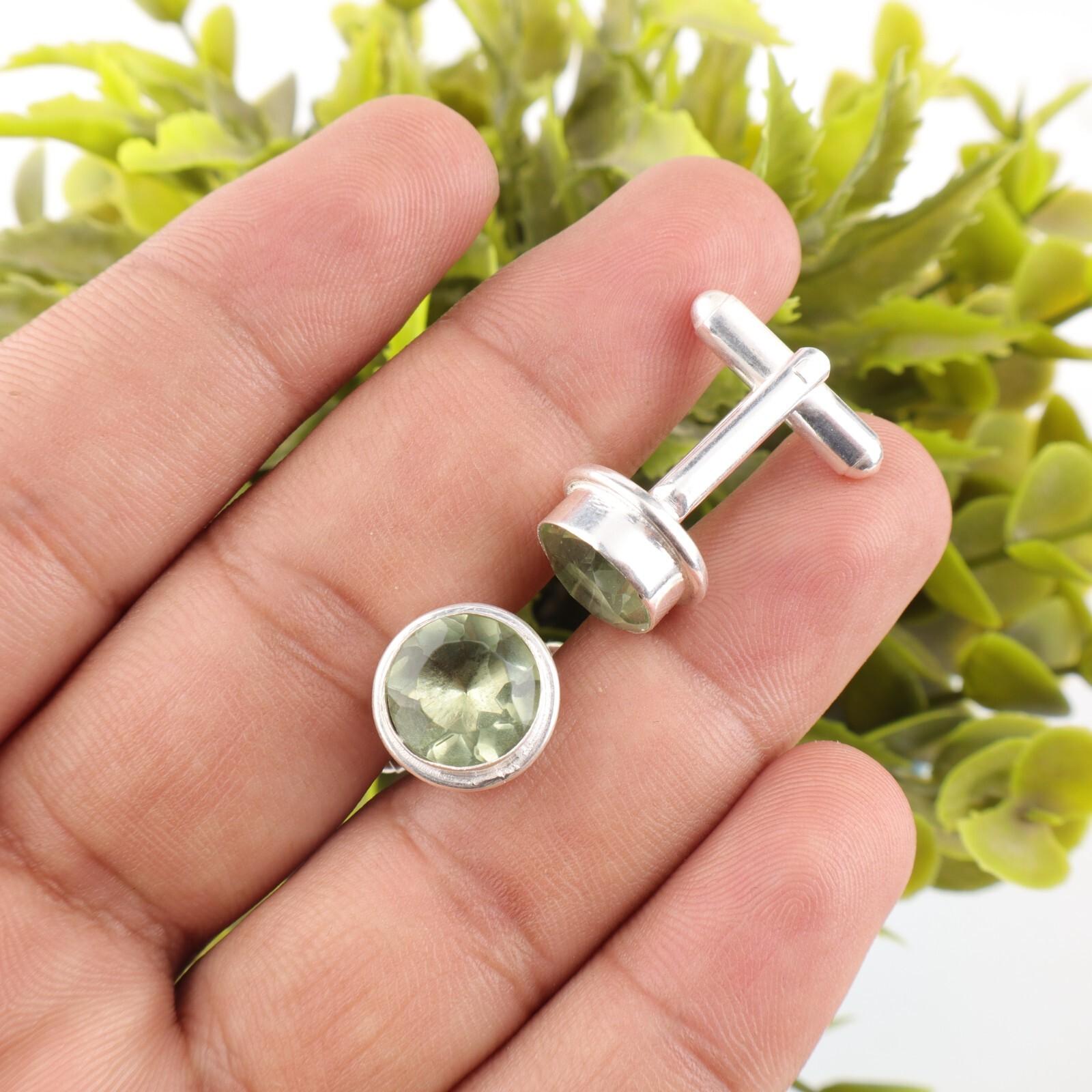 

Green Amethyst Gemstone 925 Solid Silver Handmade Men s Jewelry Cufflinks 0.50 CL-4-13