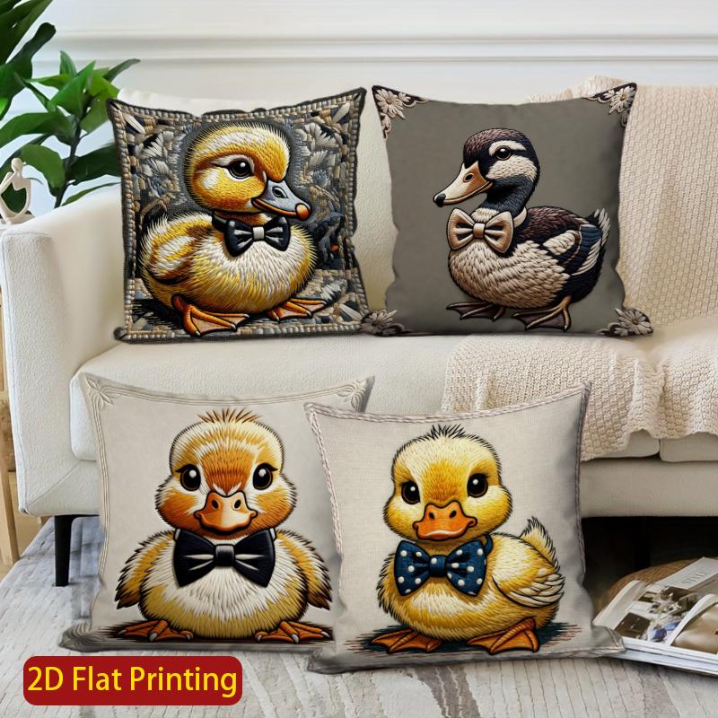 2D Cute Duck Bow-Tie Pattern Decorative Pillow Covers Pattern Cushion Cover Suitable For Sofa Bedroom Car Pillow Cover